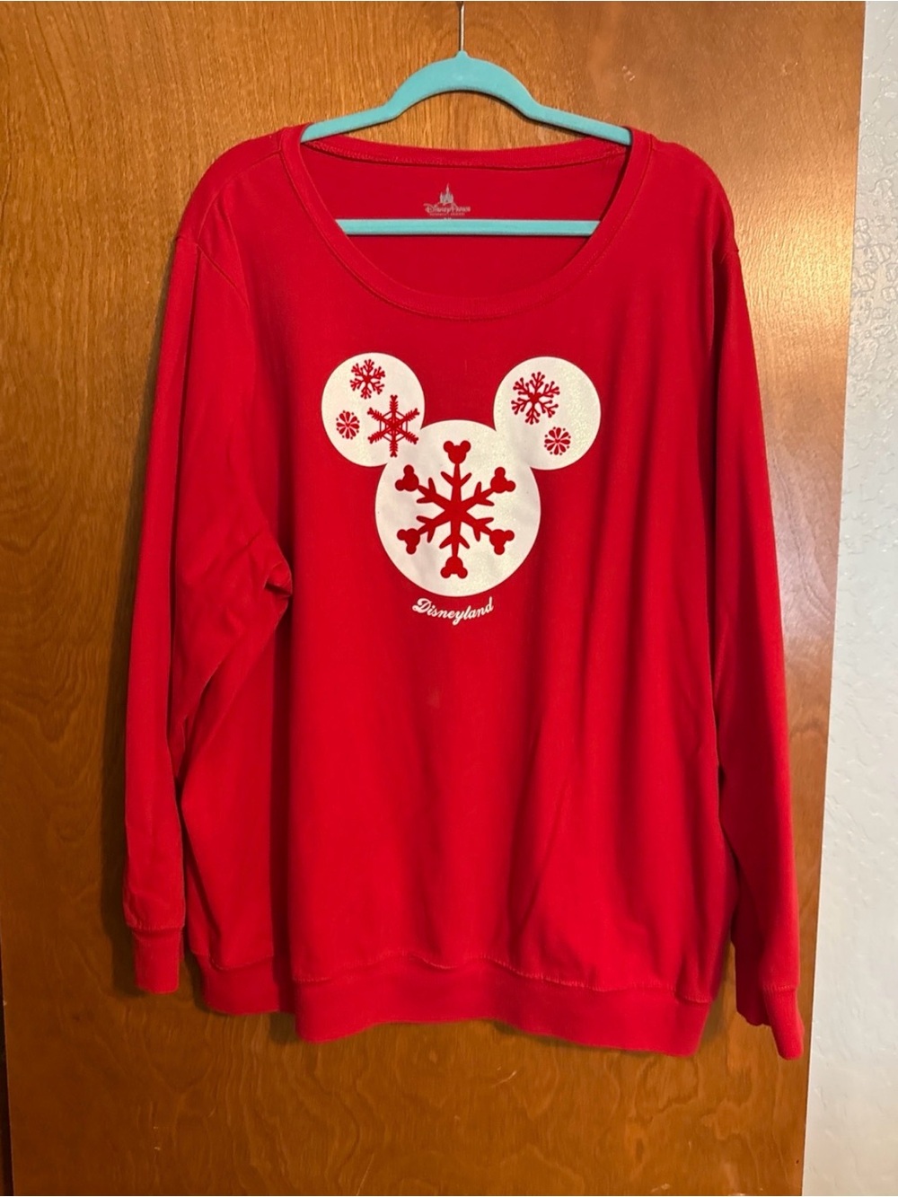 Disney Women's Red Holiday Mickey Snowflake Sweatshirt
